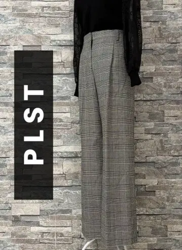 PLST 플라스테 울 혼방 체크 와이드 팬츠 흑백 화이트 블랙 L
