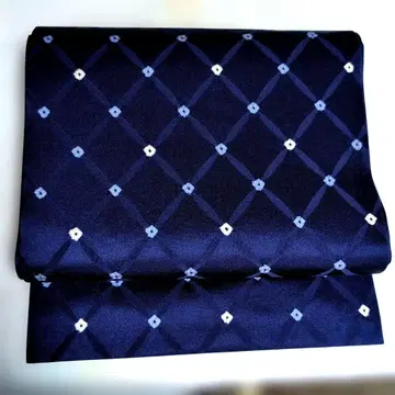 나고야 오비 양면 전통 패턴 네이비 다이아몬드 패턴