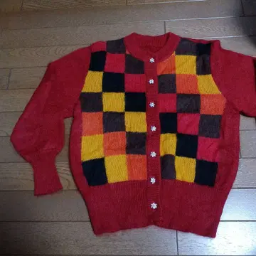 체크 무늬 니트 가디건 모헤어