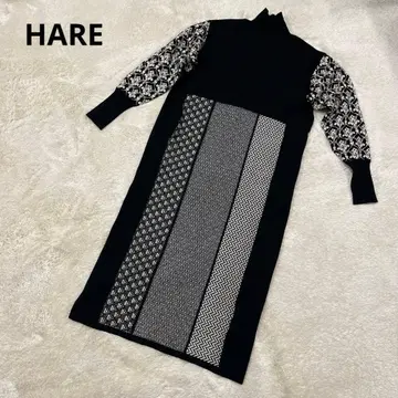 HARE 하레 블록 패턴 니트 원피스 니트 롱 블랙 블랙