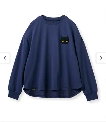 펠리시모 고양이부 검은 고양이 복슬복슬 자수 긴팔 상의 네이비