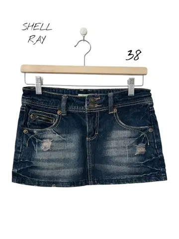 [ Y2K ] SHELL RAY 데미지 데님 미니 스커트 하의 38