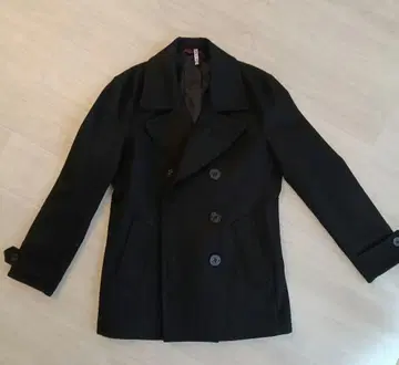 울 더블 브레스트 피 코트 블랙