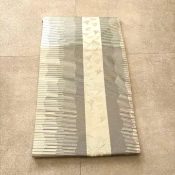 나고야 오비 부채 은색 블랙 순수 실크 미사용