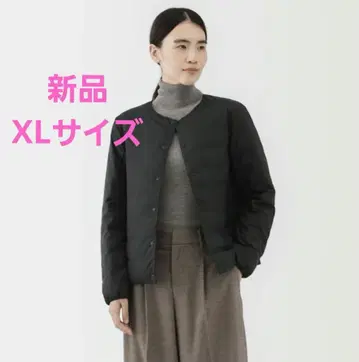 새상품 경량 다운 포켓터블 노카라 자켓 블랙 XL 여성 무인양품