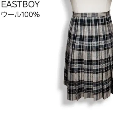 이스트 보이 울 100% 타탄 체크 패턴 미니 플리츠 스커트 베이지