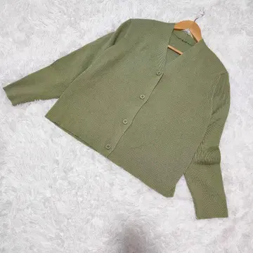 새상품급 Mila Owen 리브 하이 게이지 가디건 그린 1 미라 오웬