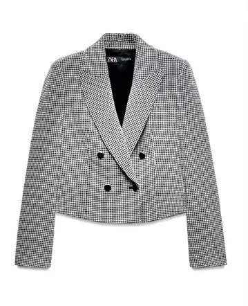 ZARA 하운드투스 패턴 숏 기장 블레이저