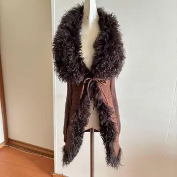 브라운 퍼 옷깃 캐주얼 베스트