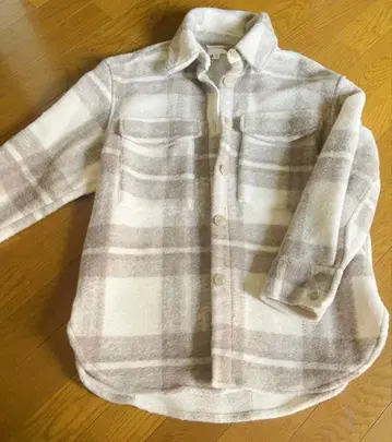 플리스 자켓 화이트 브라운 체크