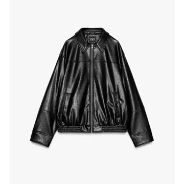 인조 가죽 봄버 자켓 black zara