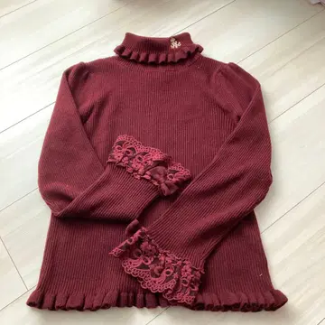 아오키 미사코 풀오버 니 빨간색 니트 보르도 레이스