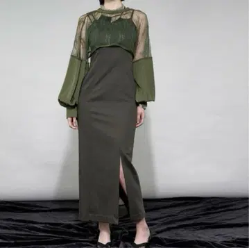 Ezick 드레스 세트 레이스 상의 타이트 실루엣 모드 스타일 슬릿