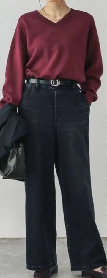 [ 새상품 ] GLOBAL WORK 버건디 V넥 니트 L 사이즈