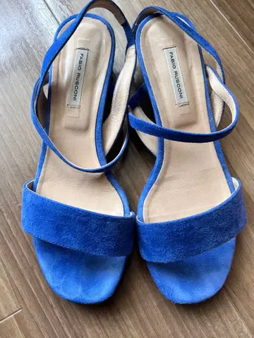 FABIO RUSCONI 파랑 스웨이드 낮은 힐 샌들 사이즈 36