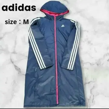새상품급 adidas 여성용 벤치 코트 M 후드 부착 네이비