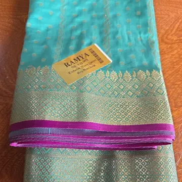 인도 사리 (새상품, 미사용) RAMYA 터콰이즈와 보라색 스톨