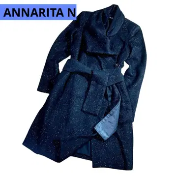 ANNARITA N 슬림 버진 울 라메 롱 코트 블랙 40