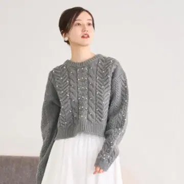 IENA 펄 장식 케이블 풀오버