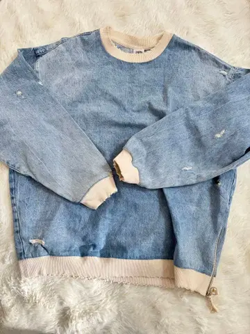 ZARA 자라 데님 맨투맨 데미지 가공 XL