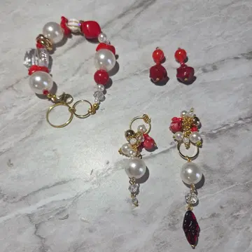 핸드메이드 액세서리 최애 컬러 빨간색 RED 골드 세트 판매