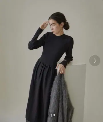 SALON adam et rope 블랙 니트 롱 원피스