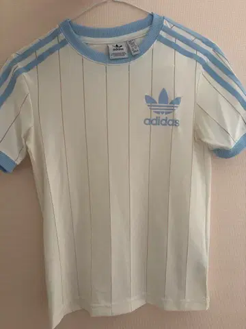 adidas 스트라이프 반팔 T셔츠 XS 화이트/블루