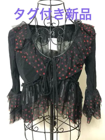 [새상품] OZZ ONESTE 프릴 달린 빨강 검정 도트 가디건