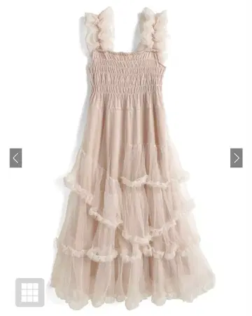 GRL 튤 프릴 숄더 티어드 원피스 핑크