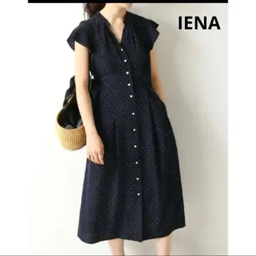 이에나 IENA 네이비 도트 스키퍼 셔츠 원피스 36
