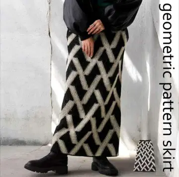 새상품 안티카 기하학 패턴 니트 스커트 아름다운 실루엣 I라인 롱 스커트