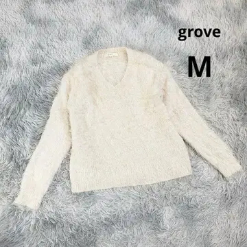 [그로브] 긴팔 샤기 니트 (M) 아이보리 크루넥 복슬복슬