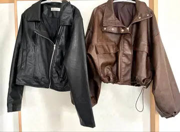 컨디션 최상 블랙&브라운 가죽 자켓 라이더 숏 기장 여성용 M