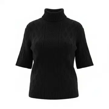 블랙 하이넥 반팔 케이블 니트