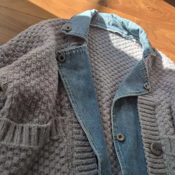 니트 데님 가디건 포켓 부착