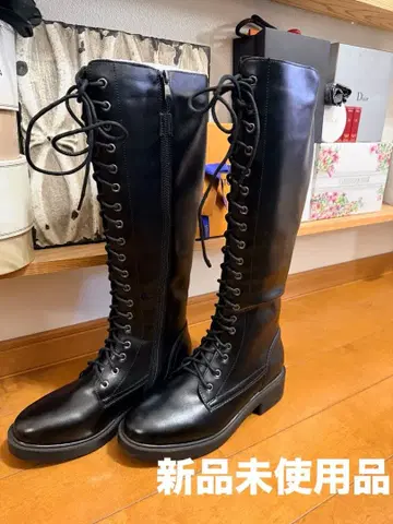 미사용 새상품 가죽 레이스업 부츠 블랙