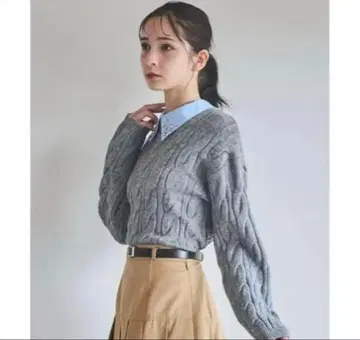 31 Sons de mode 비쥬 카라 부착 케이블 니트 (그레이)