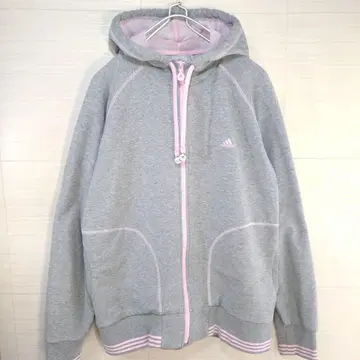 아디다스 후드티 자수 로고 리브 라인 풀 집업 여성용