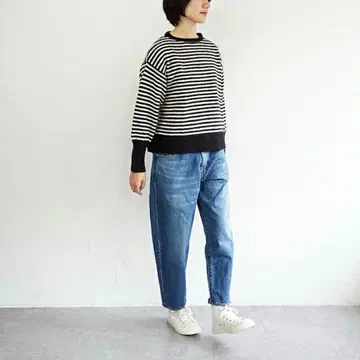 mao made 마쉬멜로우 얀 가는 줄무늬 볼륨 슬리브 풀오버