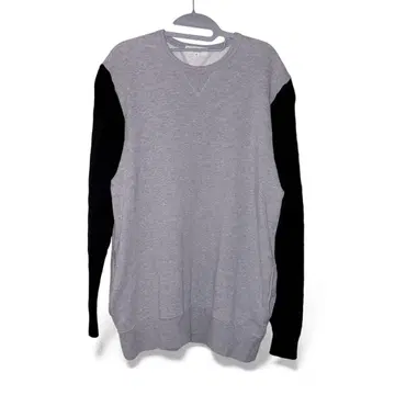 ISLAND KNIT WORKS 이소재 절개 맨투맨 소매 니트 앞V 울