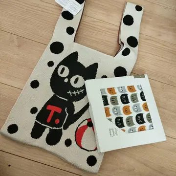 고양이 디자인 토트백과 타월 세트