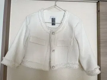 프린지 장식 숏 기장 트위드 자켓 화이트