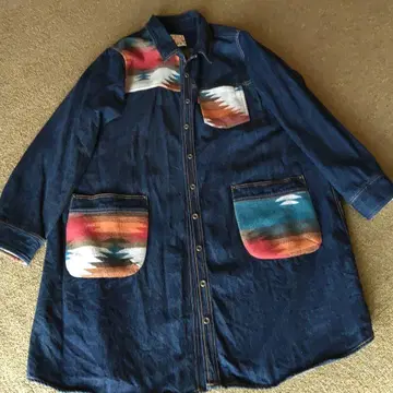 데님 자켓 컬러풀 포켓 부착 (데님 롱 셔츠) (L 사이즈)