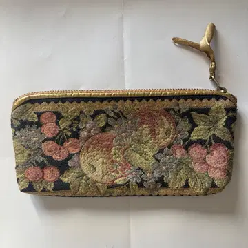 골드 x 블랙 후르츠 패턴 고블랑 직조 가로형 파우치 펜 케이스