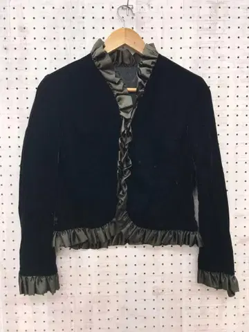 레트로 클래시컬 올드 구제 의류 탄력감 프릴 장식 벨로아 자켓