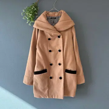 잉그 [M] 고급 내추럴 안감 보더 무늬 빅 칼라 울 라이크 피 코트