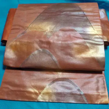 나고야 오비 오렌지 계열 금실 추상 무늬 육통