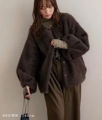 NOAHL 노알 샤기 코트 노카라 자켓 다크 브라운 택 있음