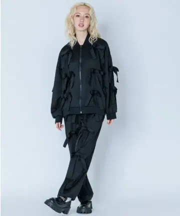 캔디 스트리퍼 리본 저지 블랙 상하의 세트