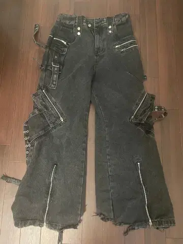 케미컬 오버다이/워시 가공 멀티 기믹 오버 사이즈 와이드 스트레이트